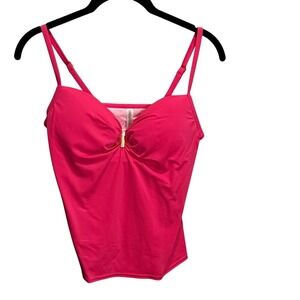 Victoria's Secret Pink Halter Tankini Swim Top Bra Size 34B Gold Accent